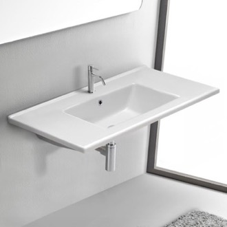 Bathroom Sink Rectangular White Ceramic Wall Mount or Drop In Bathroom Sink CeraStyle 067600-U